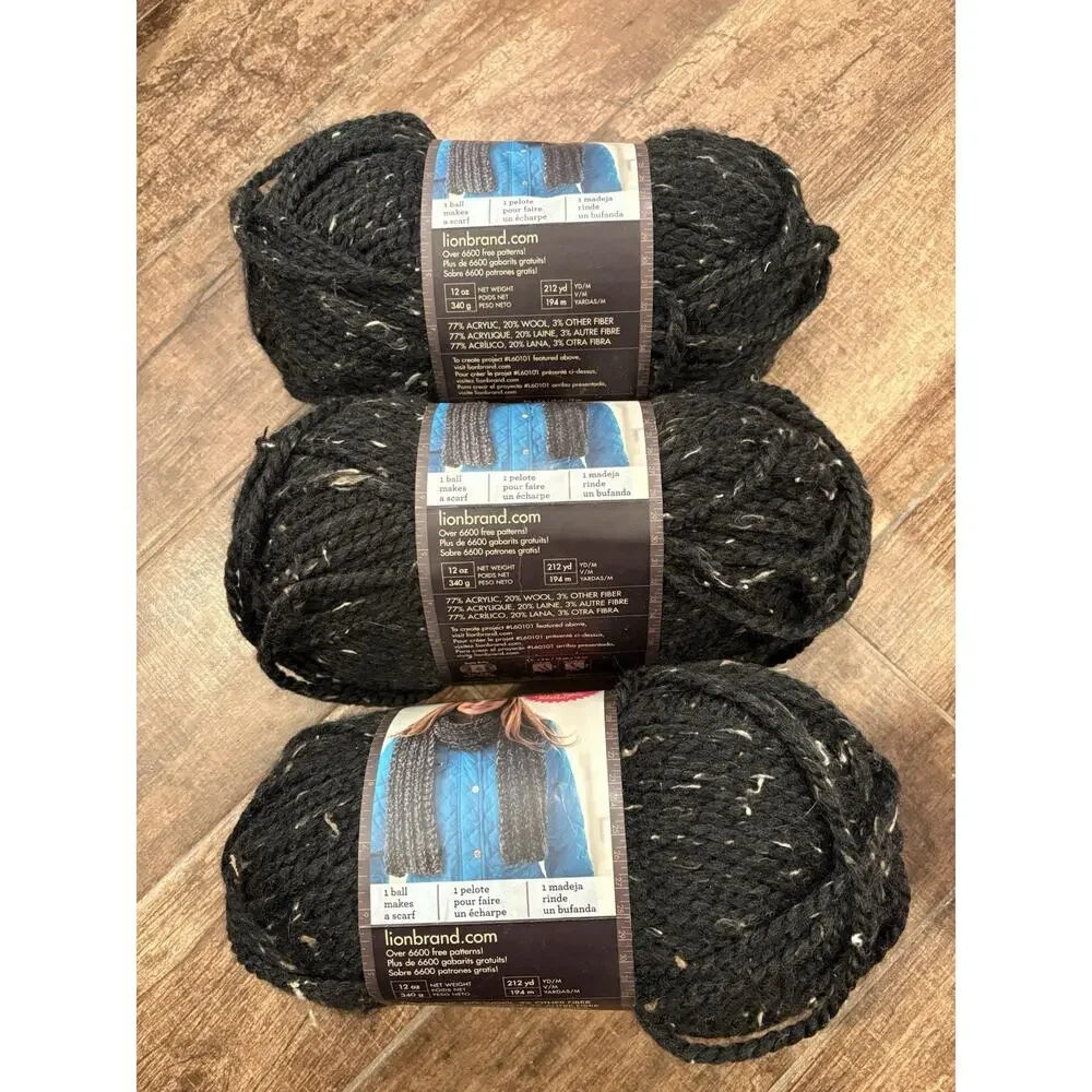 Lion Brand Yarn Bonus Bundle 641-155 Obsidian Lot#77642 Pack Of 3